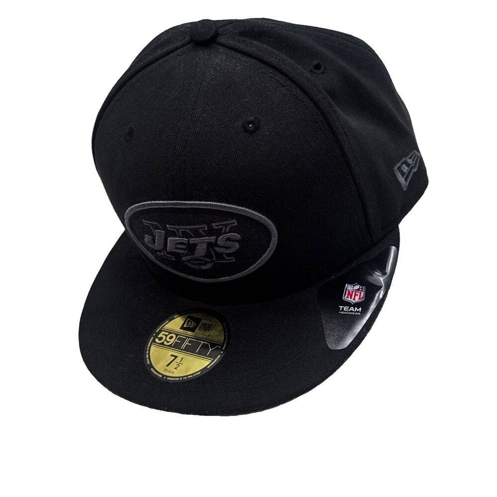 New York Jets NFL Blackout New Era 59fifty 7 1/2 Fitted Hat/Cap New with Sticker